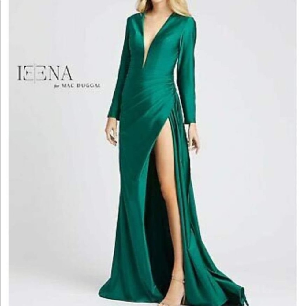 Green Ieena by Mac Duggal Long sleeve Pageant gown